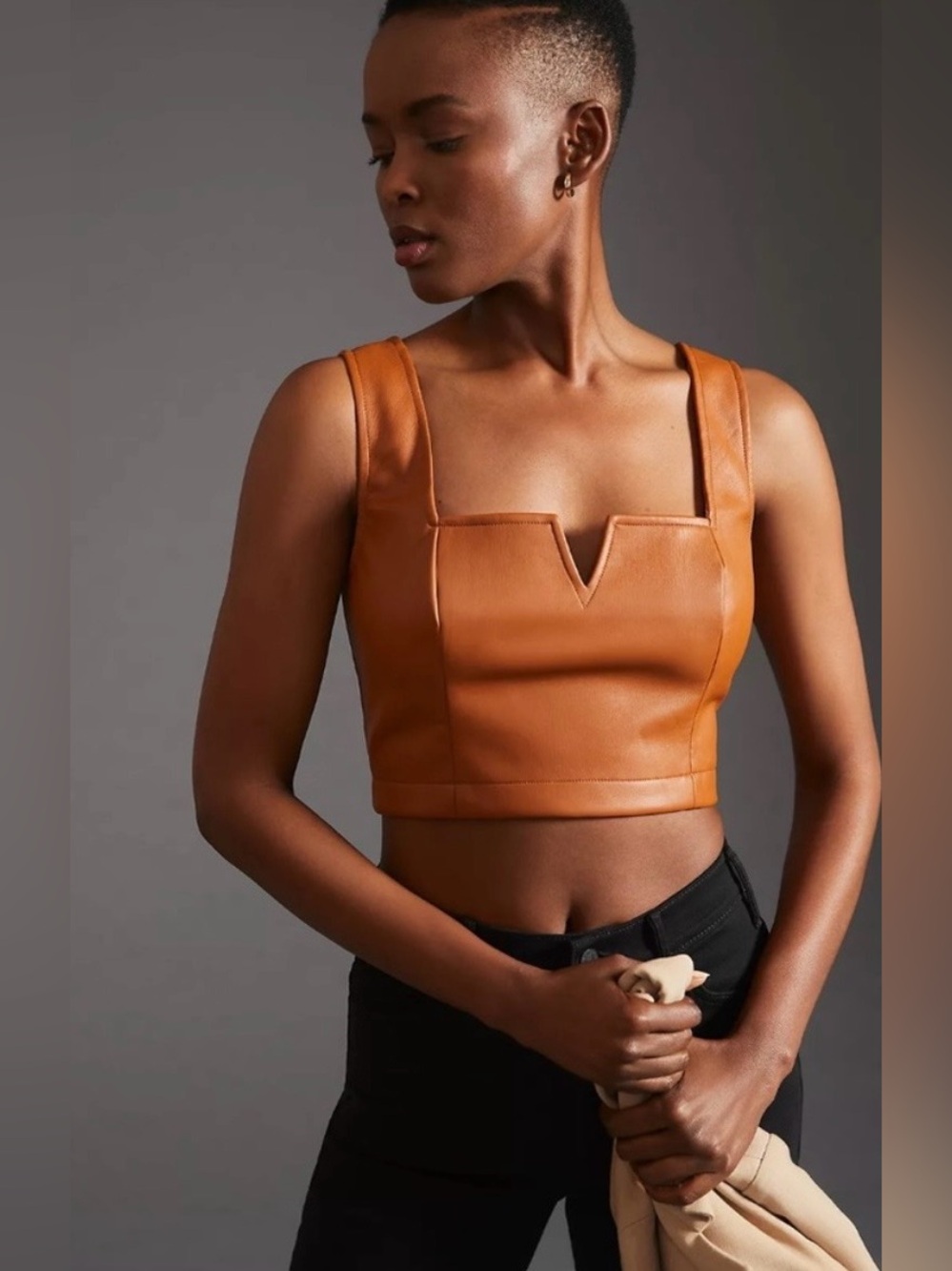 Anthropologie Faux Leather Notch Tank